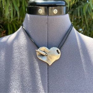 VTG Danon Leather Heart Toggle Silver Necklace